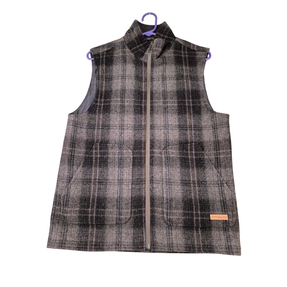 Powder River Outfitters Men‎ Grey Plaid Wool Blend Full Zip Vest Small Panhandle